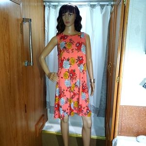 LOFT Petite LP, pink floral round neck sleeveless tunic dress